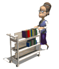 librarian pushing book cart md wht