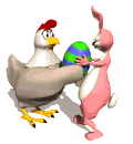 chicken bunny fighting over egg md wht
