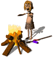 hunter with spear at campfire md wht